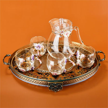 طقم مشروبات زجاجي بنقشة زهر المروج
