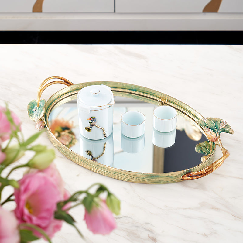 Lotus Serenity Oval Mirrored Tray