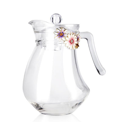 طقم مشروبات زجاجي بنقشة زهر المروج