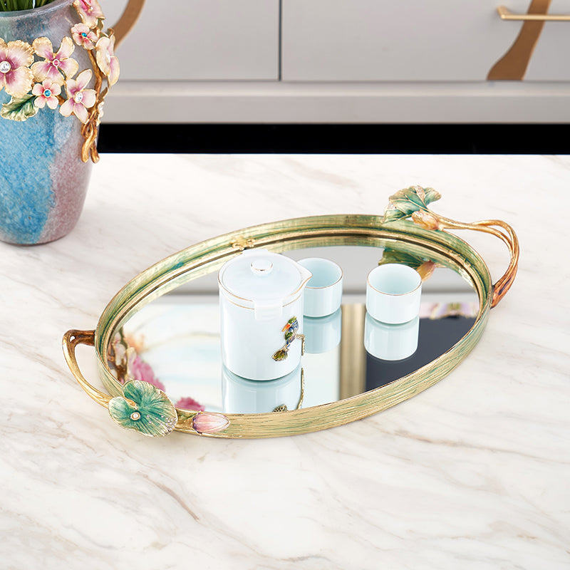 Lotus Serenity Oval Mirrored Tray