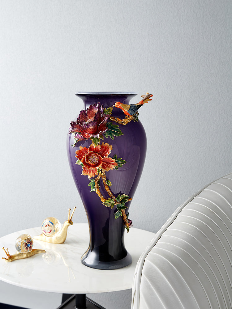Imperial Amethyst "Peony & Songbird" Vase