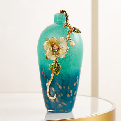 Emerald Gradient "Ivory Blossom" Art Vase