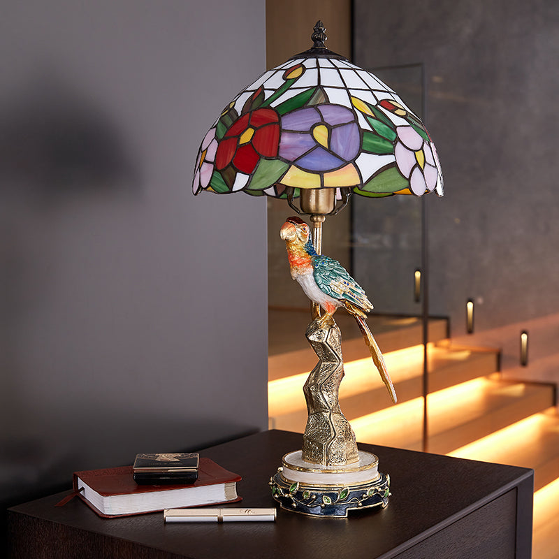 Imperial Parrot Tiffany Art Glass Lamp