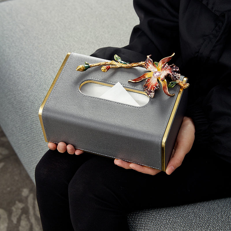 Charcoal Serenity Orchid Tissue Box