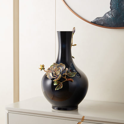 مزهرية فنية "زهرة اللوتس المتوهجة" باللون الأزرق الداكن