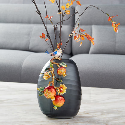 Charcoal Frost "Golden Pomegranate" Artisan Vase