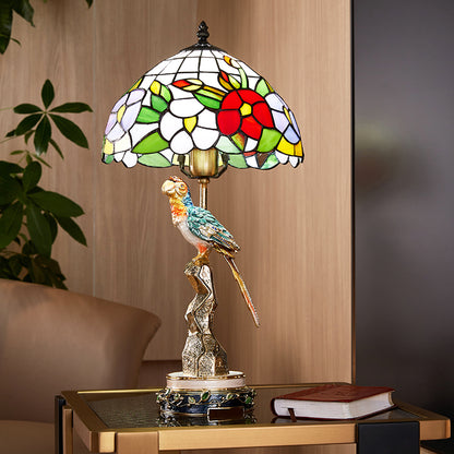 Imperial Parrot Tiffany Art Glass Lamp
