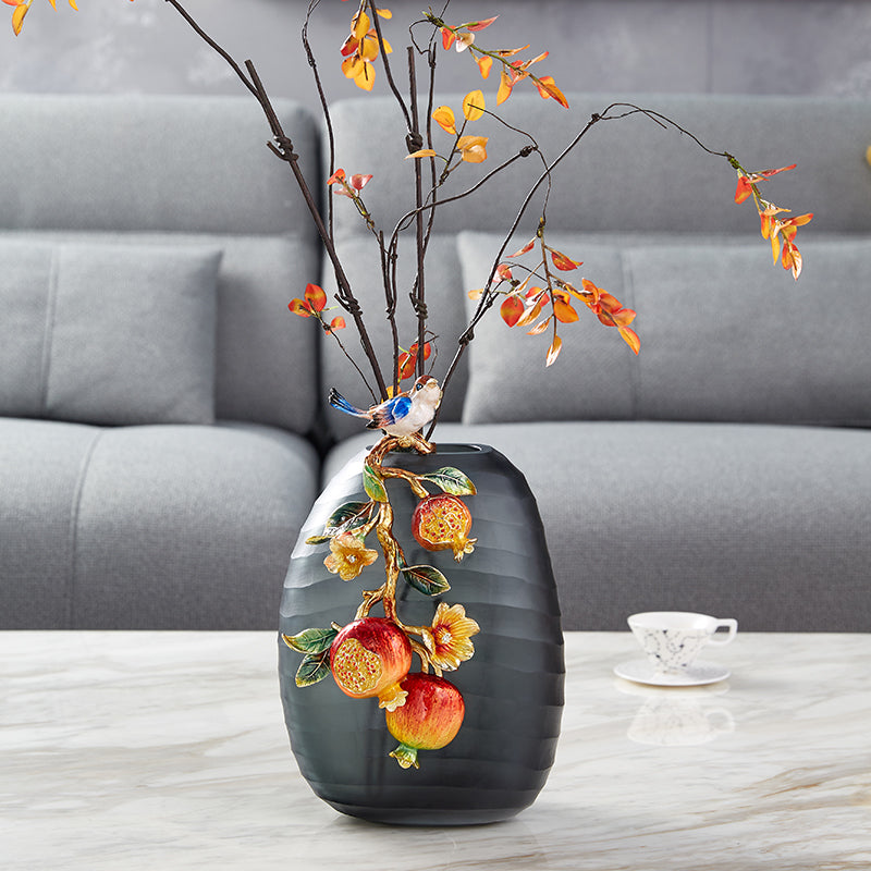 Charcoal Frost "Golden Pomegranate" Artisan Vase