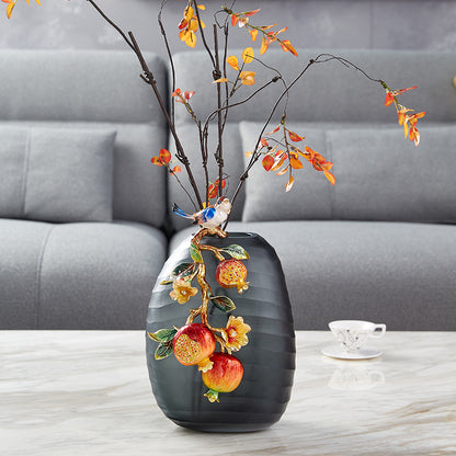 Charcoal Frost "Golden Pomegranate" Artisan Vase