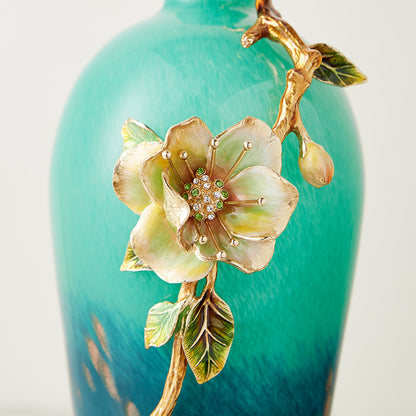 Emerald Gradient "Ivory Blossom" Art Vase
