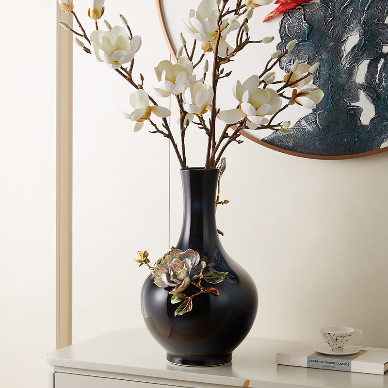 مزهرية فنية "زهرة اللوتس المتوهجة" باللون الأزرق الداكن