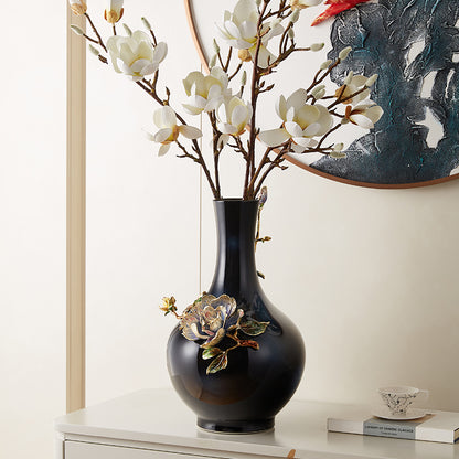 مزهرية فنية "زهرة اللوتس المتوهجة" باللون الأزرق الداكن