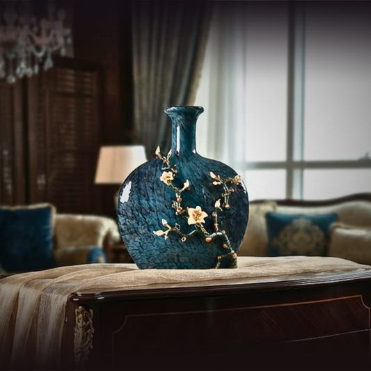 Turquoise Ripple & Golden Blossom Vase