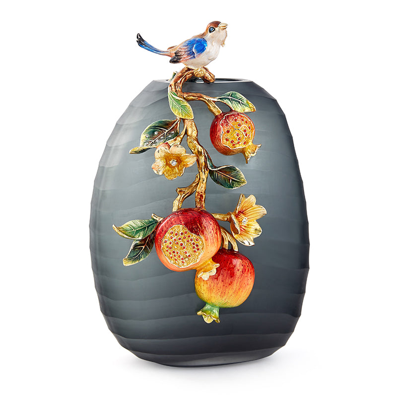 Charcoal Frost "Golden Pomegranate" Artisan Vase