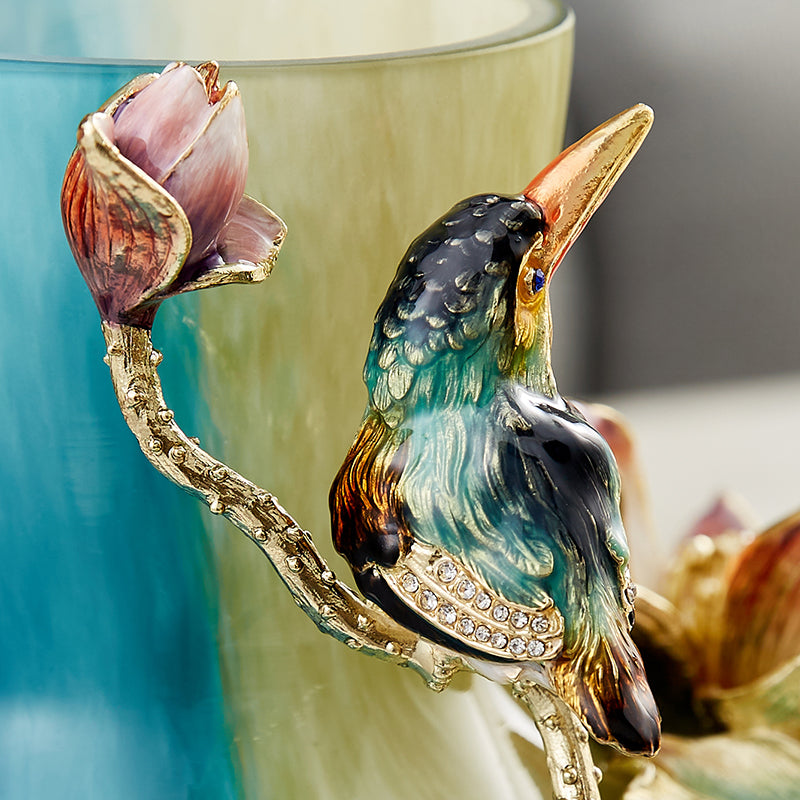 Verdant Mist "Lotus & Kingfisher" Art Vase