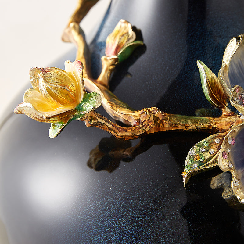 مزهرية فنية "زهرة اللوتس المتوهجة" باللون الأزرق الداكن