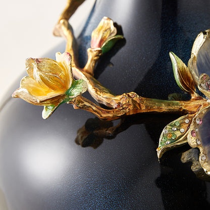 مزهرية فنية "زهرة اللوتس المتوهجة" باللون الأزرق الداكن