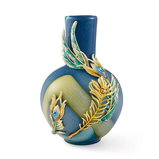 مزهرية مرصعة بالجواهر من إمبريال أزور "ريشة الطاووس"
