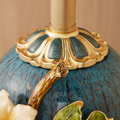 Midnight Azure Frog & Blossom Lamp