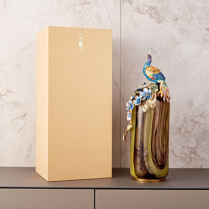 Majestic Peacock Glass Vase