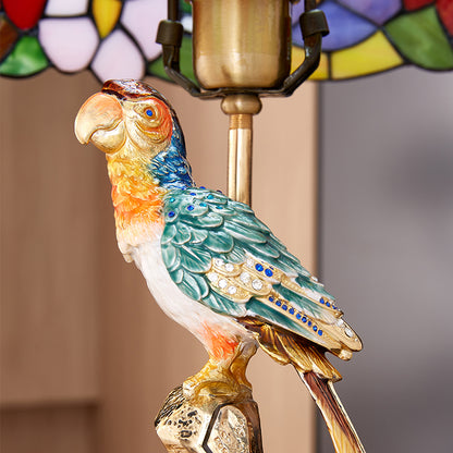 Imperial Parrot Tiffany Art Glass Lamp