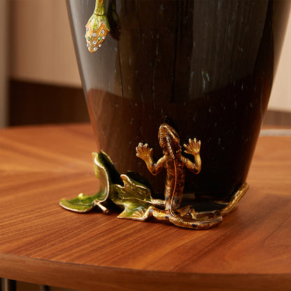 Midnight Azure Frog & Blossom Lamp