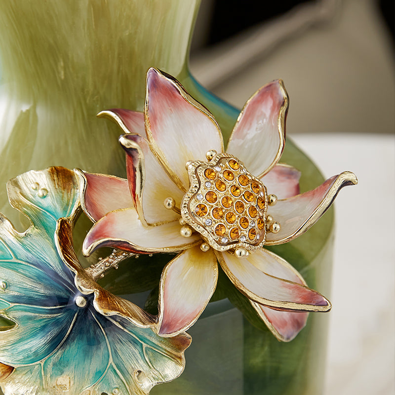 Verdant Mist "Lotus & Kingfisher" Art Vase