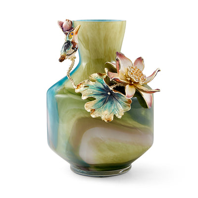 Verdant Mist "Lotus & Kingfisher" Art Vase
