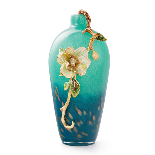Emerald Gradient "Ivory Blossom" Art Vase