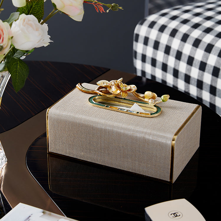 Champagne Orchid Linen Tissue Box