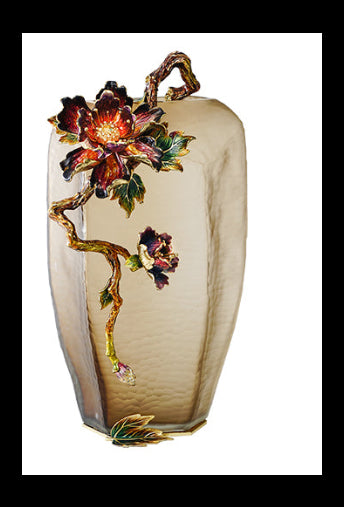 مزهرية حرفية من الفحم المتجمد "ماغنوليا وطائر مغرد"