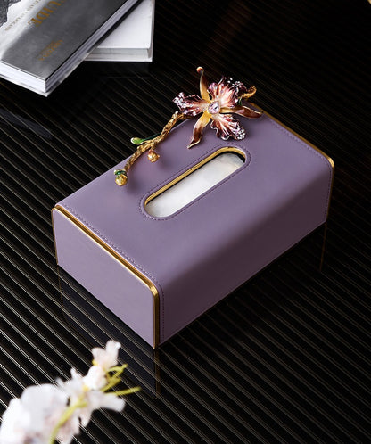 Amethyst Orchid Leather Tissue Box