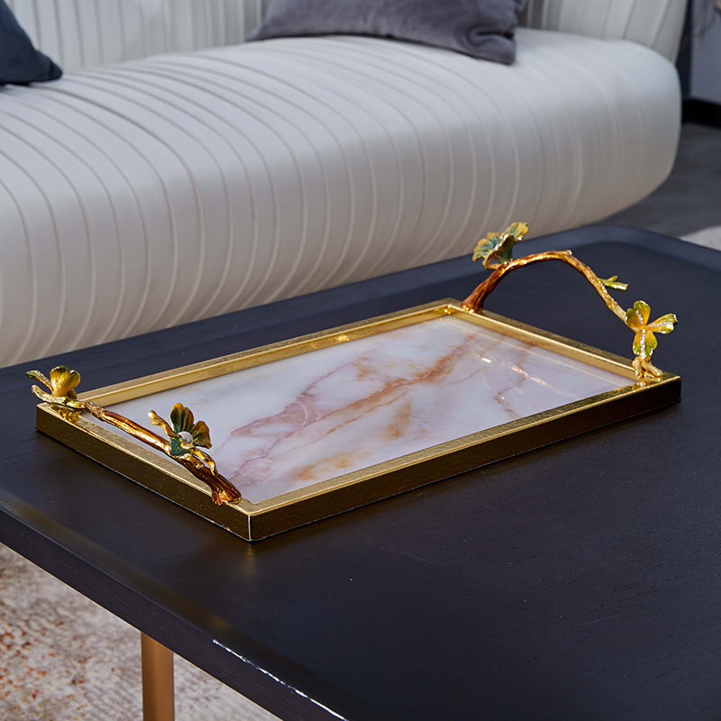 Gilded Ginkgo Marble Serving Tray