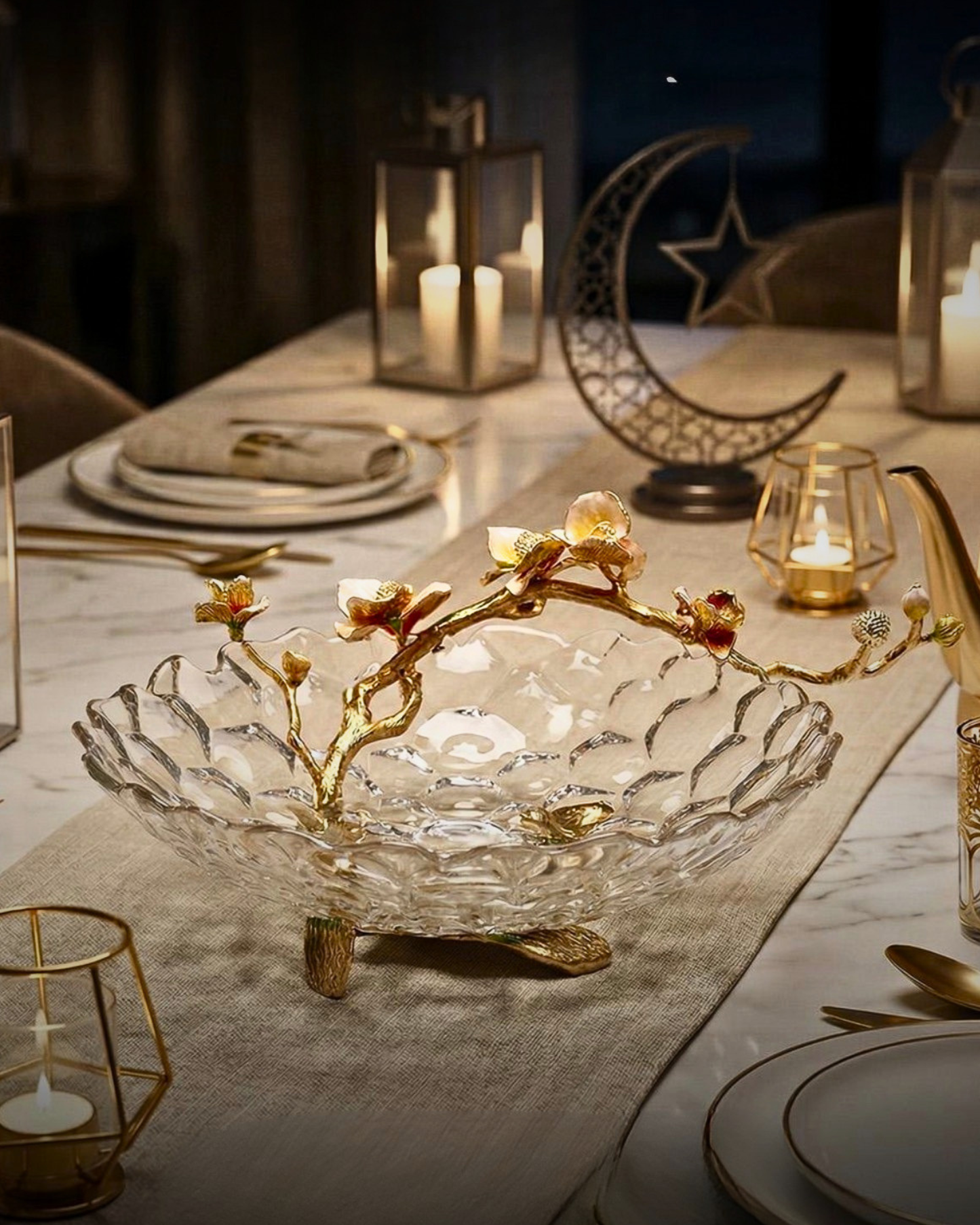 Dewdrop Petals Gilded Crystal Bowl