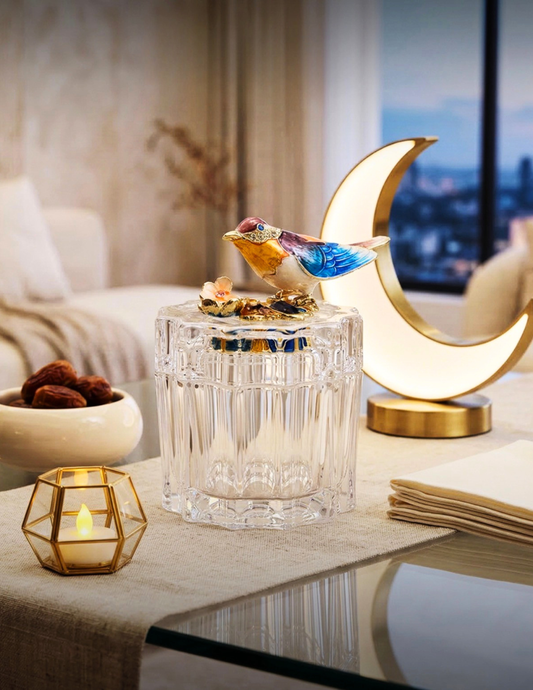 صندوق تذكاري من الكريستال متعدد الأوجه بلون طائر العندليب الأزرق