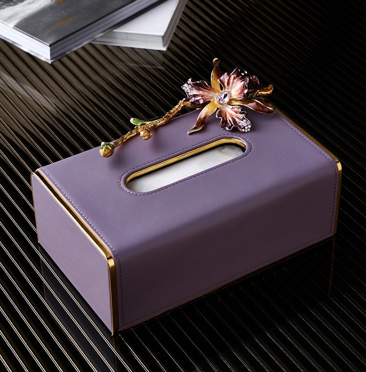 Amethyst Orchid Leather Tissue Box