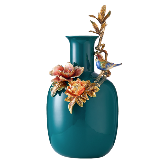 Teal Blossom Ceramic Vase