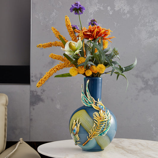 مزهرية مرصعة بالجواهر من إمبريال أزور "ريشة الطاووس"