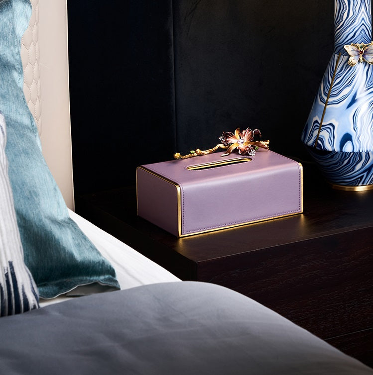 Amethyst Orchid Leather Tissue Box