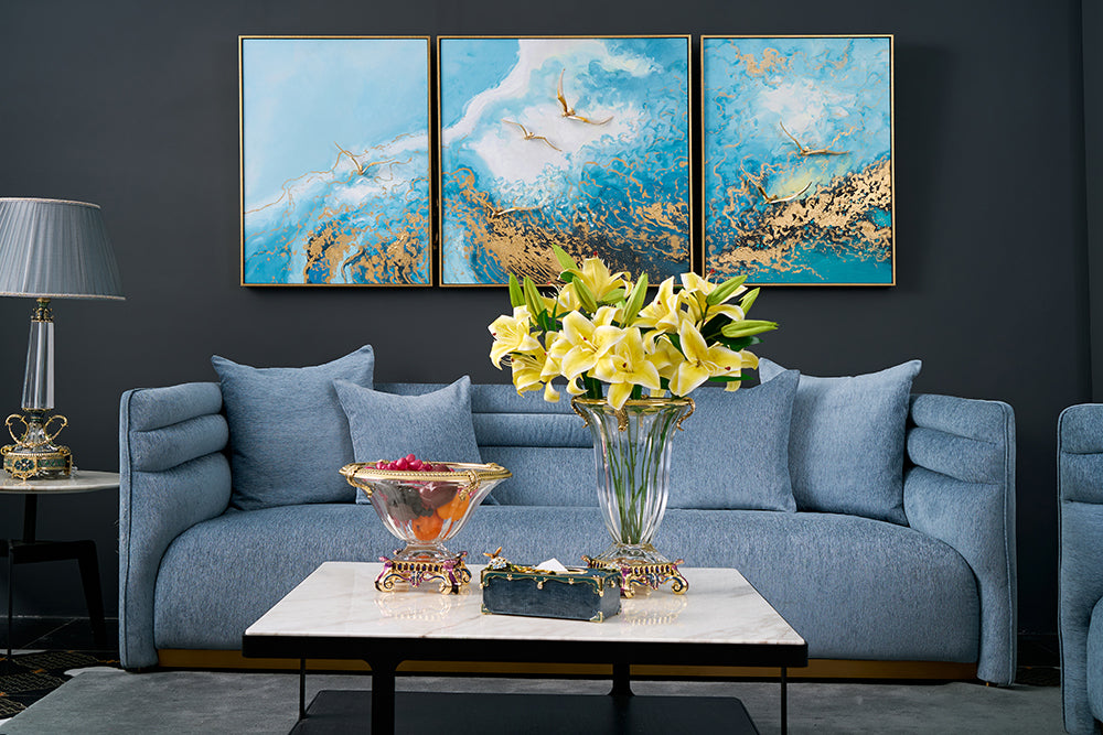 Azure Horizon "Golden Flight" Triptych Art