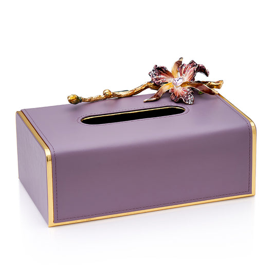Amethyst Orchid Leather Tissue Box