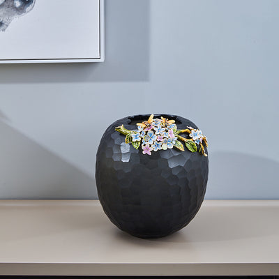 Midnight Blossom Textured Orb Vase