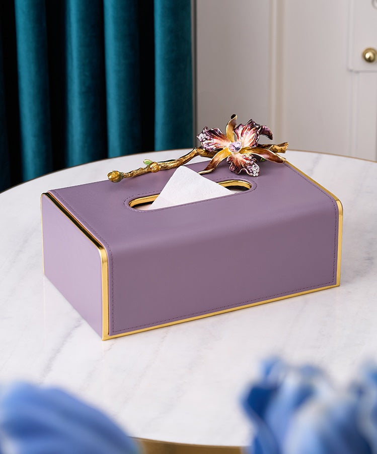 Amethyst Orchid Leather Tissue Box