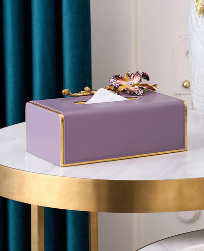 Amethyst Orchid Leather Tissue Box