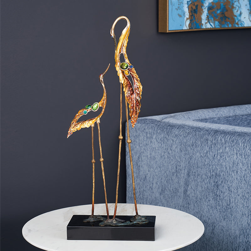 Stately Golden Crane "Zen Harmony" Sculptures