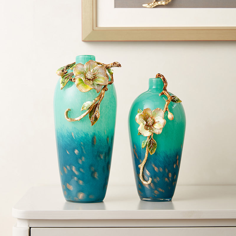 Emerald Gradient "Ivory Blossom" Art Vase