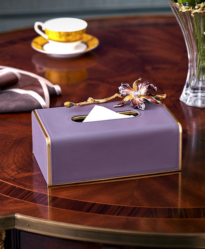 Amethyst Orchid Leather Tissue Box