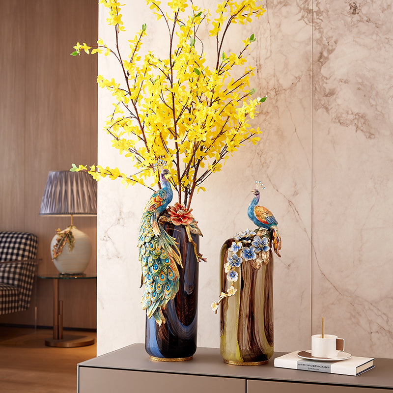 Majestic Peacock Glass Vase