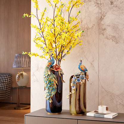Majestic Peacock Glass Vase
