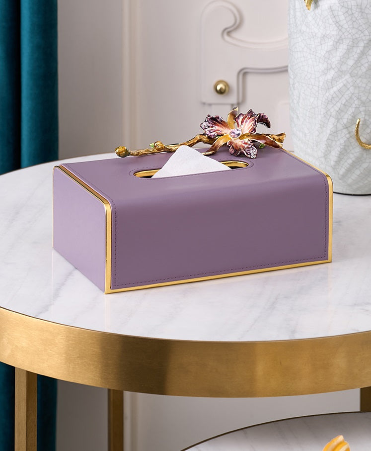 Amethyst Orchid Leather Tissue Box